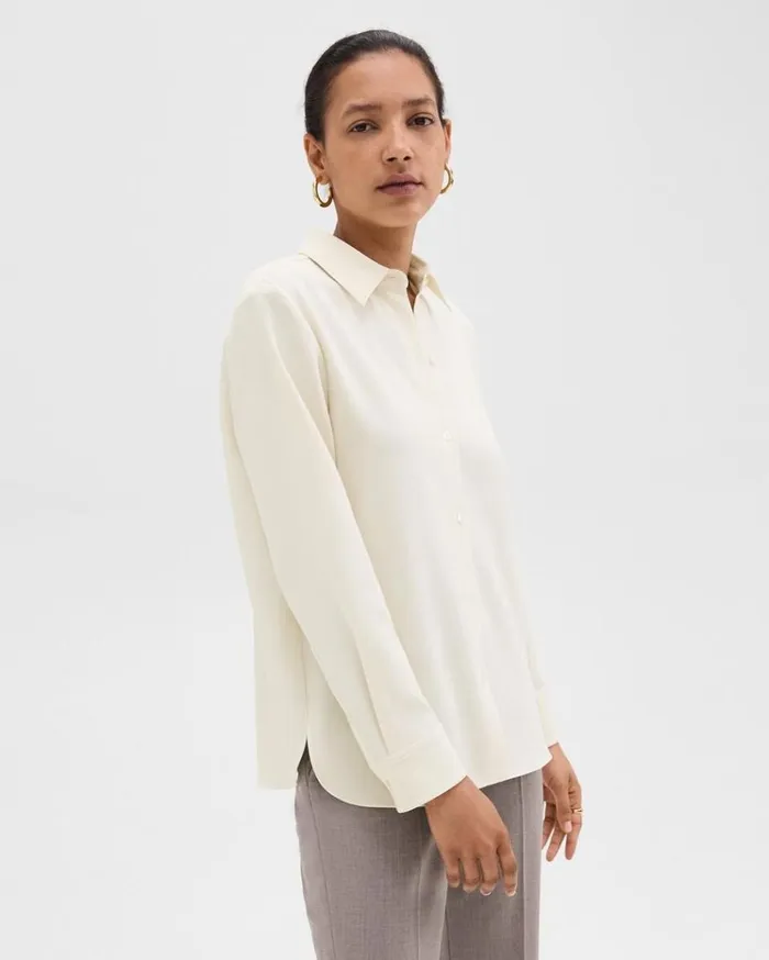 Theory Straight Shirt In Admiral Crepe Rice Women Tops