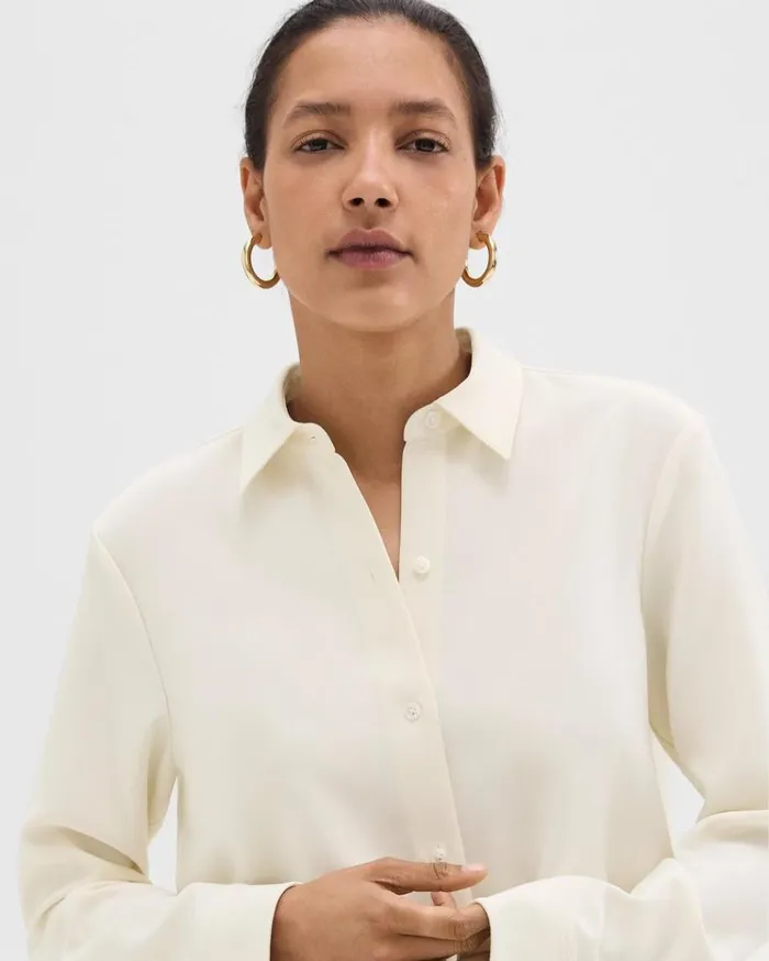Theory Straight Shirt In Admiral Crepe Rice Women Tops