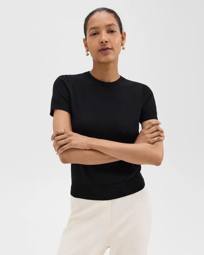 Theory Sweater Tee In Regal Wool Black Women TShirts Tank Tops