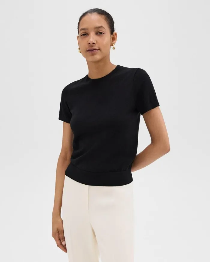 Theory Sweater Tee In Regal Wool Black Women TShirts Tank Tops