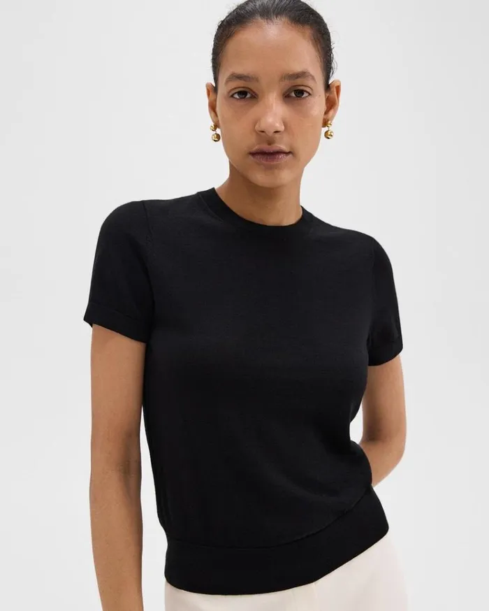 Theory Sweater Tee In Regal Wool Black Women TShirts Tank Tops