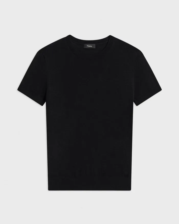 Theory Sweater Tee In Regal Wool Black Women TShirts Tank Tops