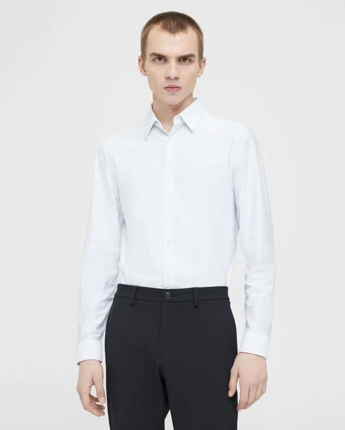 Theory Sylvain Shirt In Striped Cotton Blend Whiteolympic Men Shirts