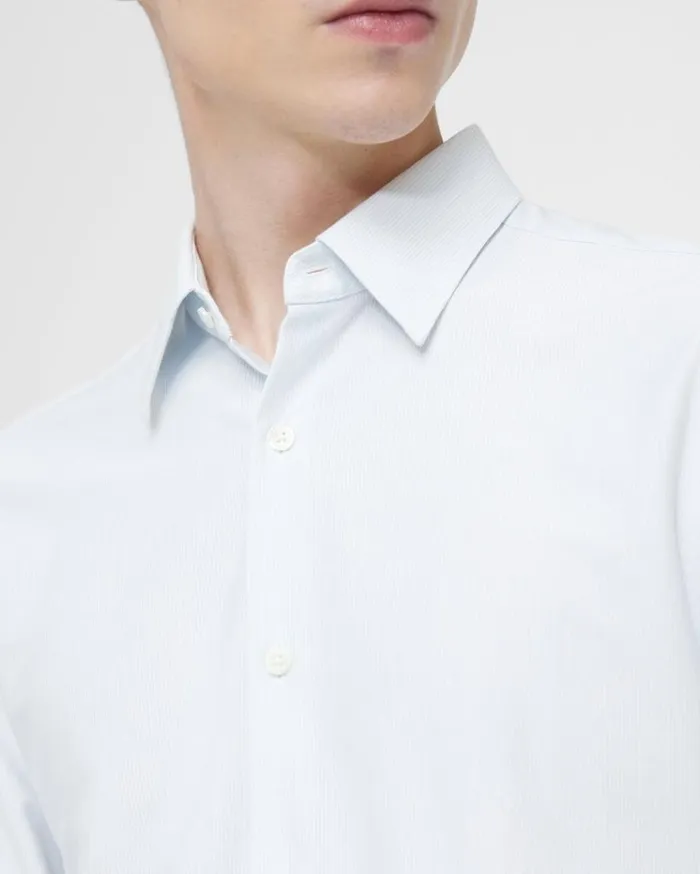 Theory Sylvain Shirt In Striped Cotton Blend Whiteolympic Men Shirts