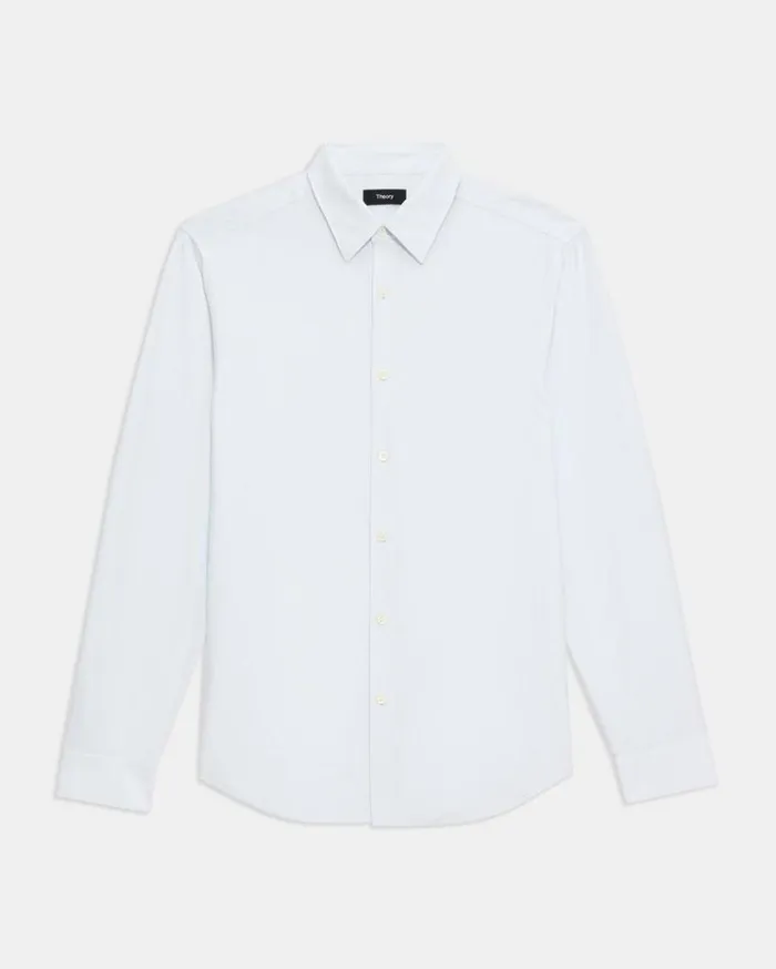 Theory Sylvain Shirt In Striped Cotton Blend Whiteolympic Men Shirts