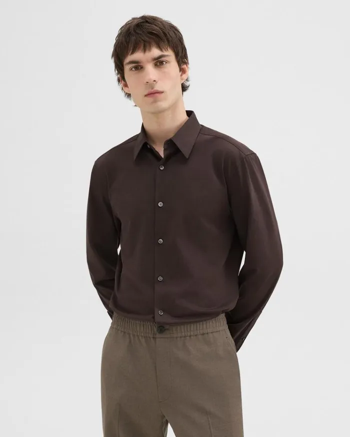 Theory Sylvain Shirt In Structure Knit Hickory Men Shirts