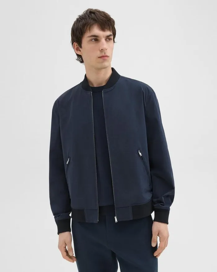 Theory Tailored Bomber Jacket In Foundation Twill Baltic Men Outerwear