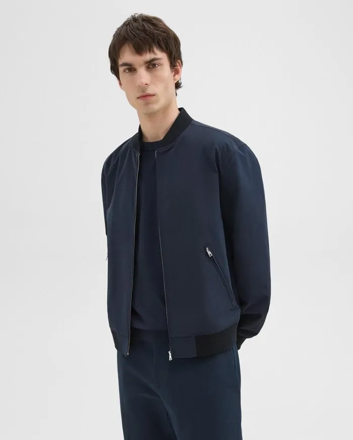 Theory Tailored Bomber Jacket In Foundation Twill Baltic Men Outerwear Theory Tailored Bomber Jacket In Foundation Twill Baltic Men Outerwear