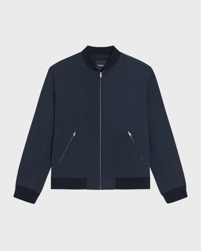 Theory Tailored Bomber Jacket In Foundation Twill Baltic Men Outerwear Theory Tailored Bomber Jacket In Foundation Twill Baltic Men Outerwear