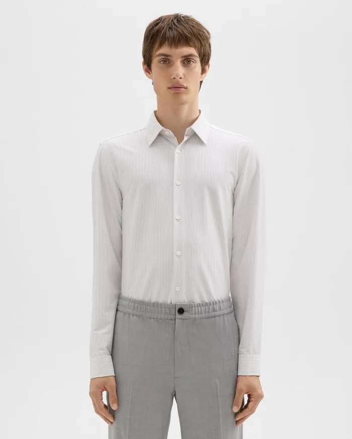 Theory Tailored Shirt In Striped Structure Knit Whitevapor Men Shirts