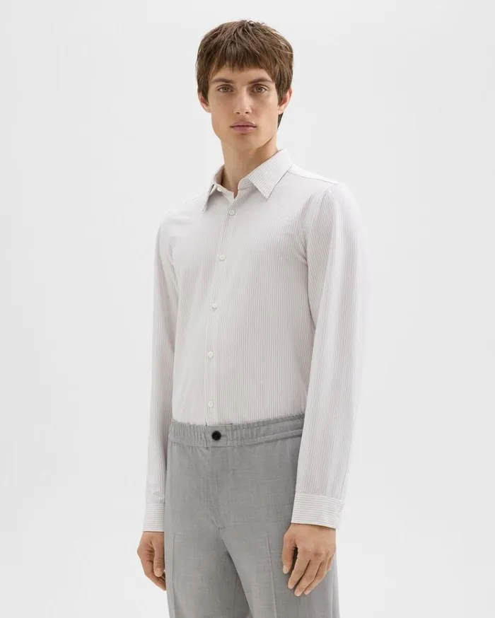 Theory Tailored Shirt In Striped Structure Knit Whitevapor Men Shirts Theory Tailored Shirt In Striped Structure Knit Whitevapor Men Shirts