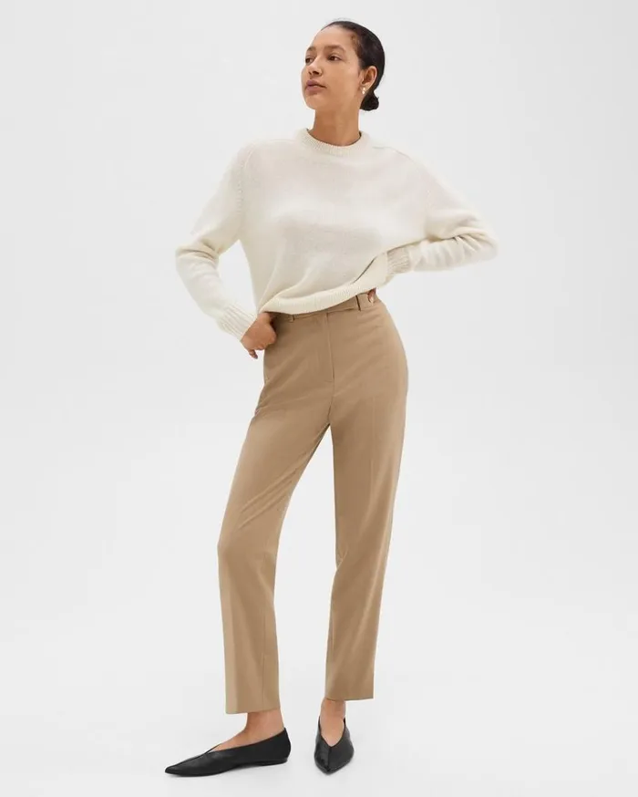 Theory Tapered HighWaist Pant In Sleek Flannel New Camel Women Pants