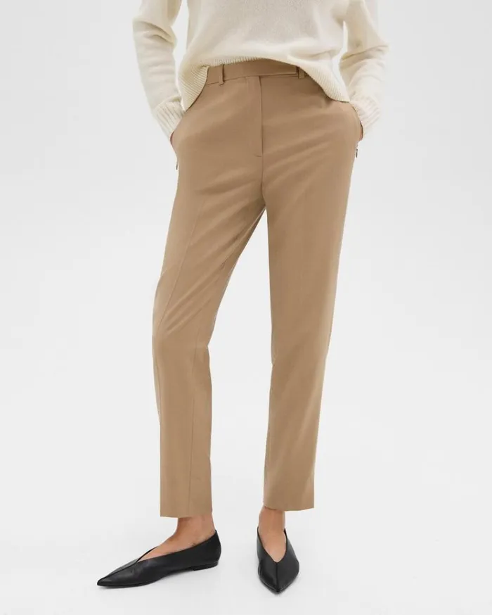 Theory Tapered HighWaist Pant In Sleek Flannel New Camel Women Pants