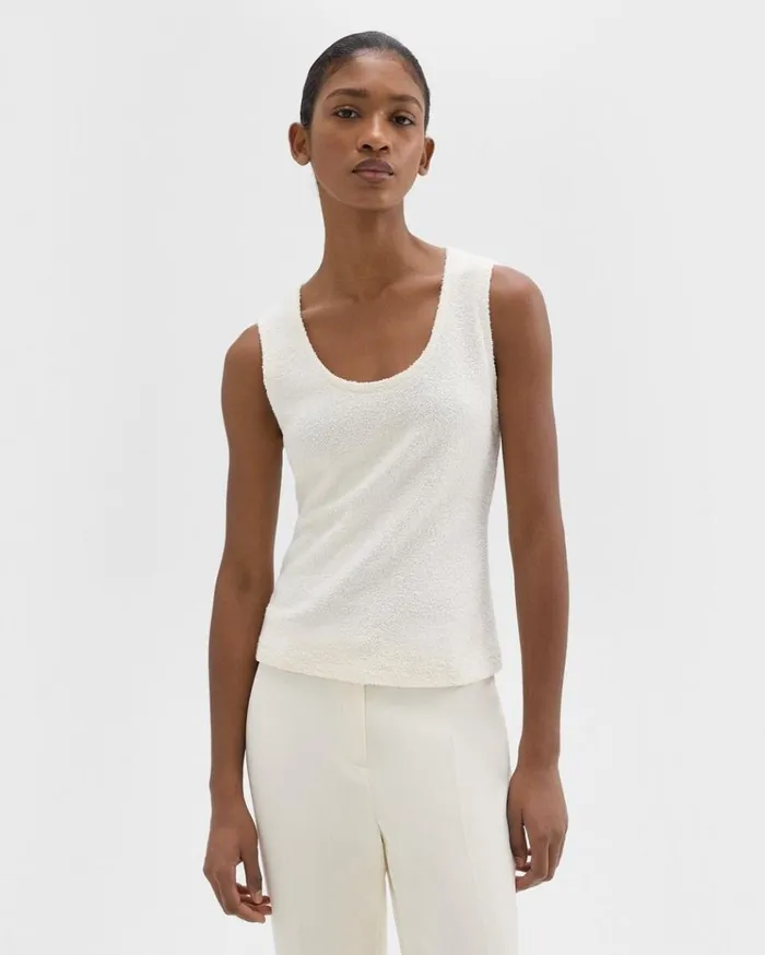 Theory Tiny Tank In Boucl Jersey Ivory Women TShirts Tank Tops
