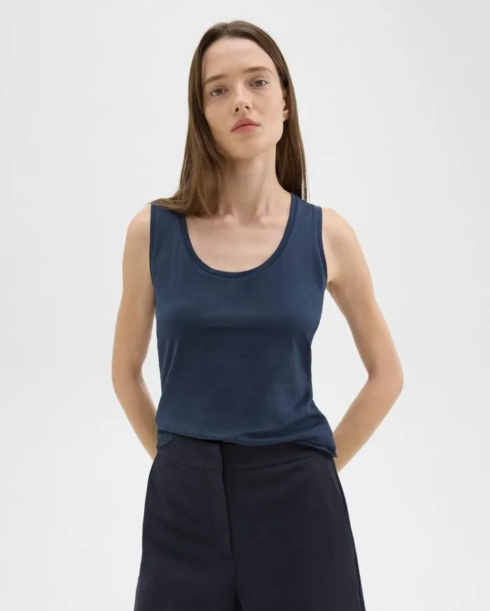 Theory Tiny Tank In Organic Cotton Nocturne Navy Women TShirts Tank Tops