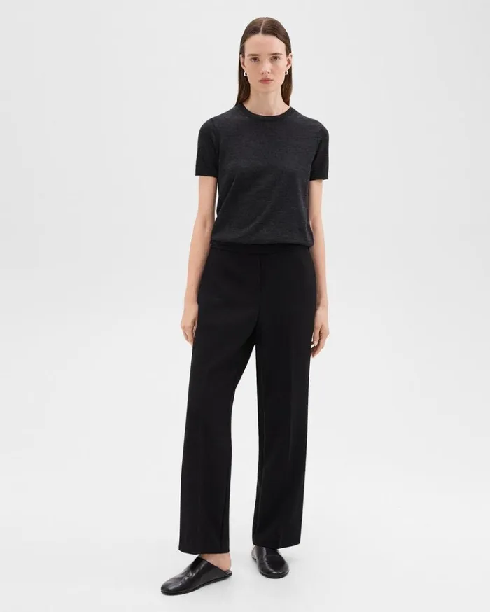 Theory WideLeg PullOn Pant In Admiral Crepe Black Women Pants