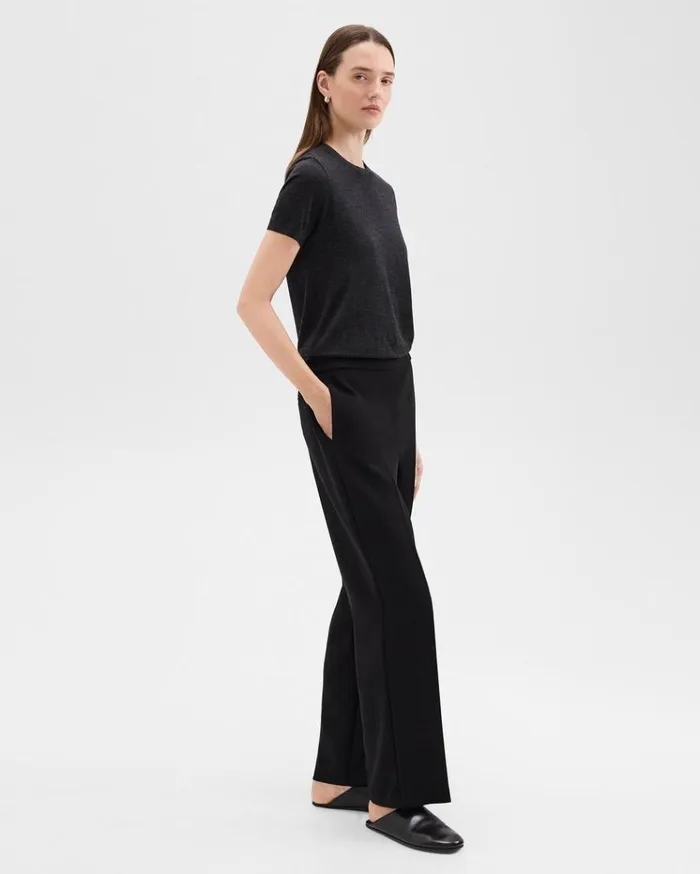 Theory WideLeg PullOn Pant In Admiral Crepe Black Women Pants