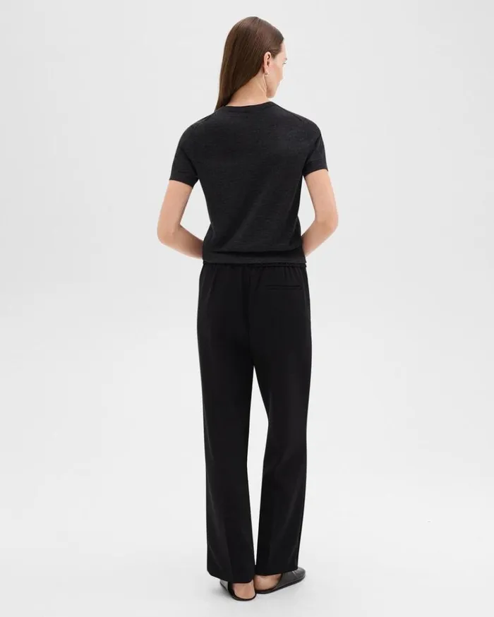 Theory WideLeg PullOn Pant In Admiral Crepe Black Women Pants