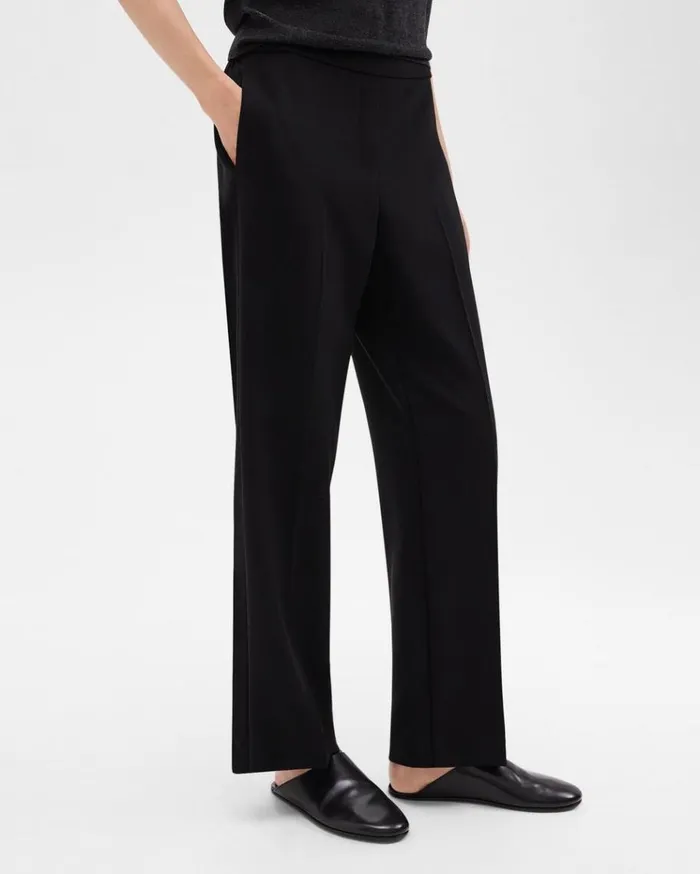 Theory WideLeg PullOn Pant In Admiral Crepe Black Women Pants