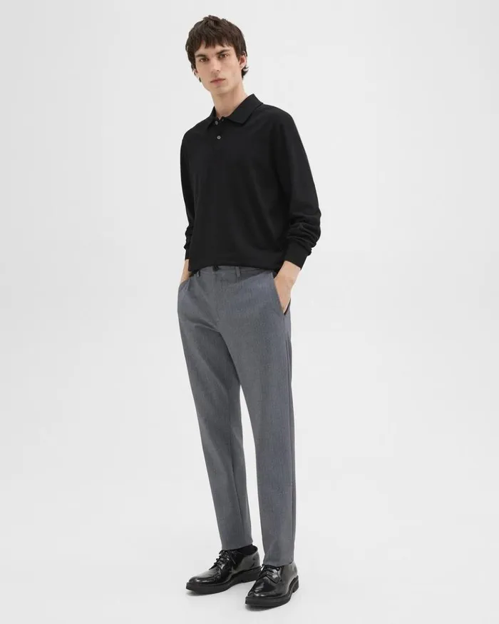 Theory Zaine Pant In Herringbone Precision Ponte Grey Melange Men Suits