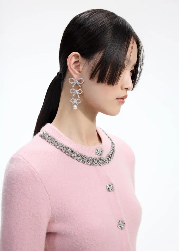 Tiered Crystal Bow Earrings Women Self Portrait Jewellery