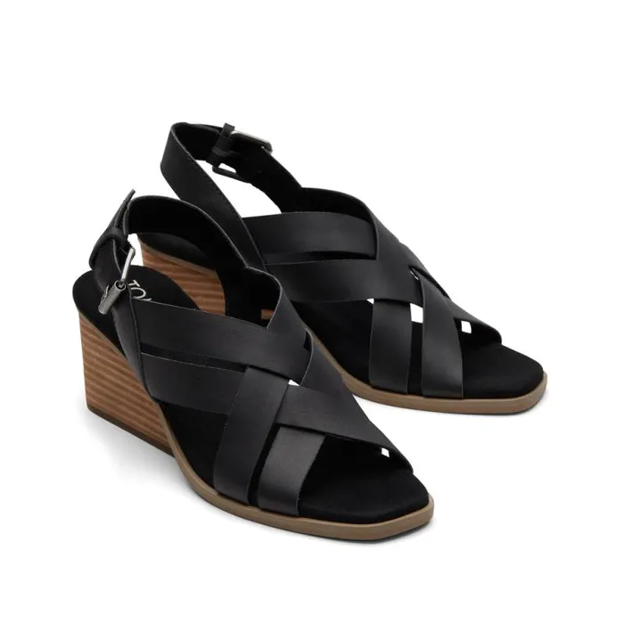 Toms Heels and Wedges Gracie Wedge Sandal Leather Black 8211 Women Toms Heels and Wedges Gracie Wedge Sandal Leather Black 8211 Women