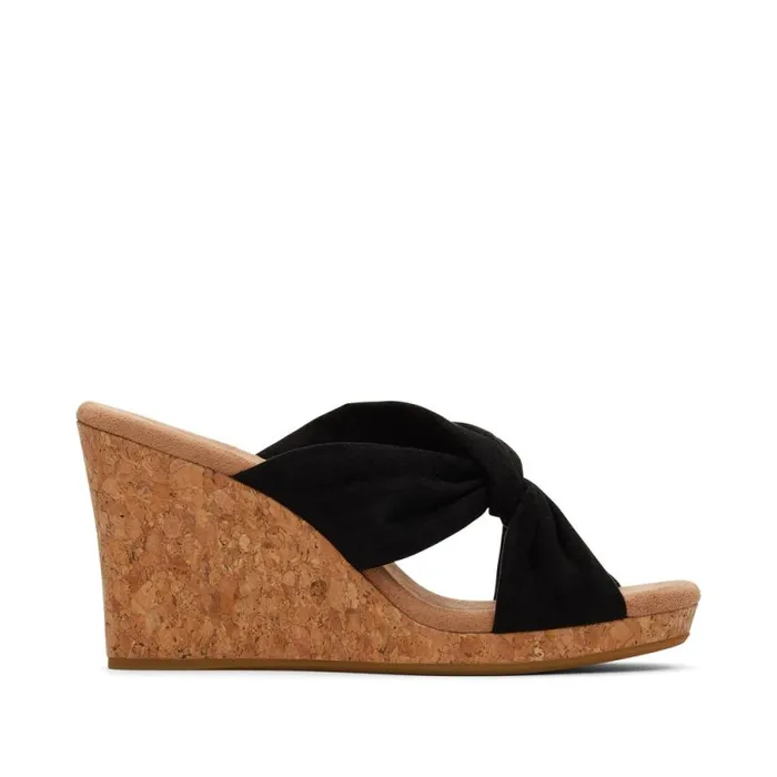 Toms Heels and Wedges Serena Cork Wedge Sandal Black Microfiber 8211 Women