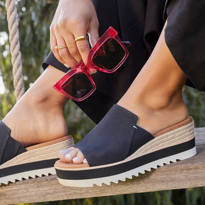 Toms Mules and Slides Diana Mule Wedge Sandal Black Heavy Canvas 8211 Women