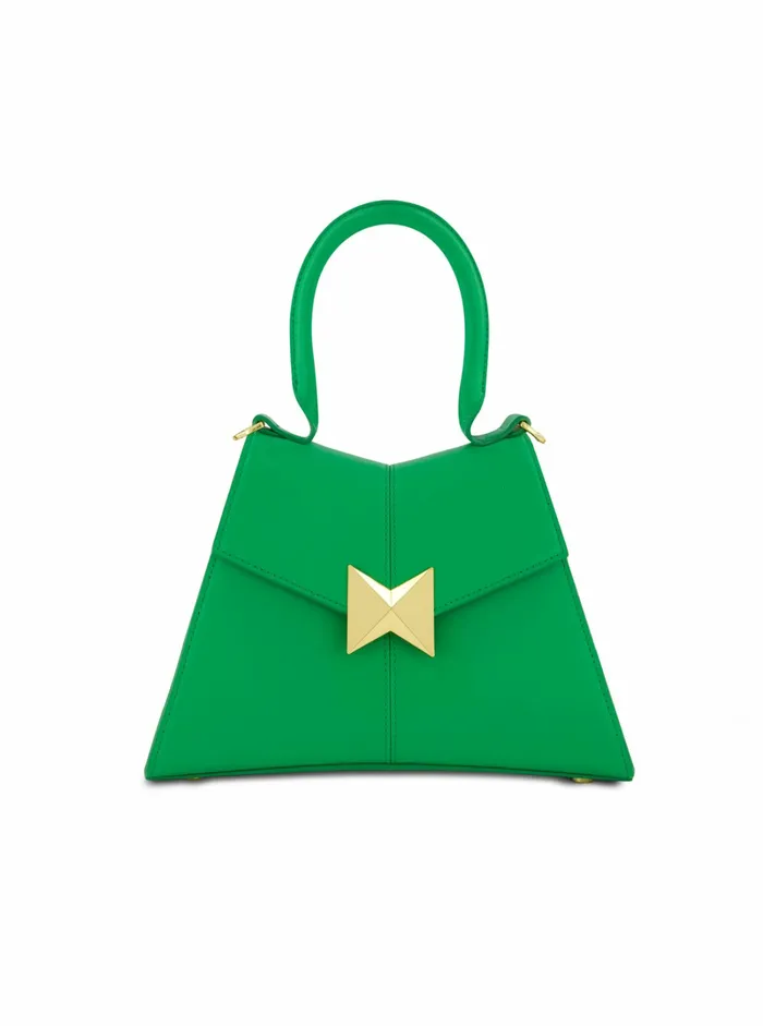 Top Handle Bags Women Angular Small Green Leather Handbag With Gold Hardware Spring Green Mac Duggal