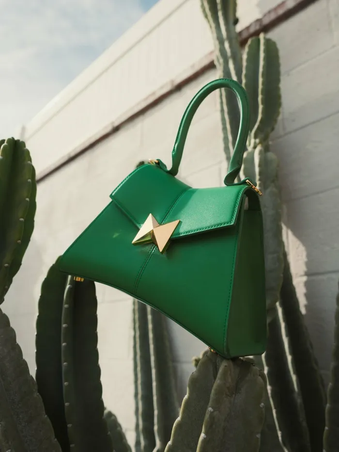 Top Handle Bags Women Angular Small Green Leather Handbag With Gold Hardware Spring Green Mac Duggal
