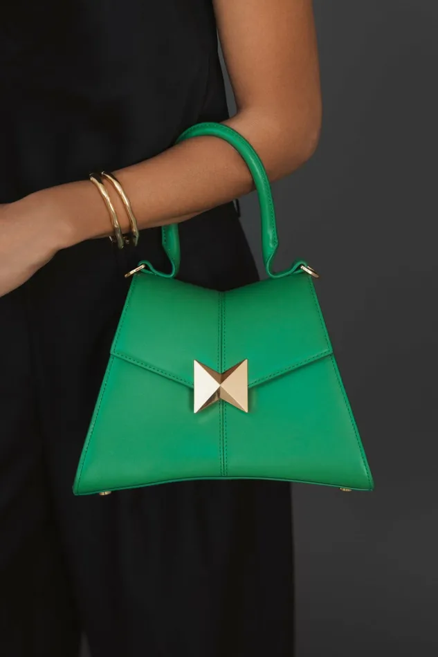 Top Handle Bags Women Angular Small Green Leather Handbag With Gold Hardware Spring Green Mac Duggal