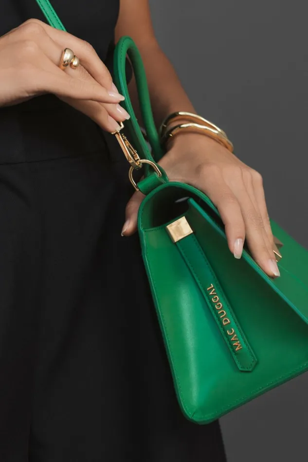 Top Handle Bags Women Angular Small Green Leather Handbag With Gold Hardware Spring Green Mac Duggal