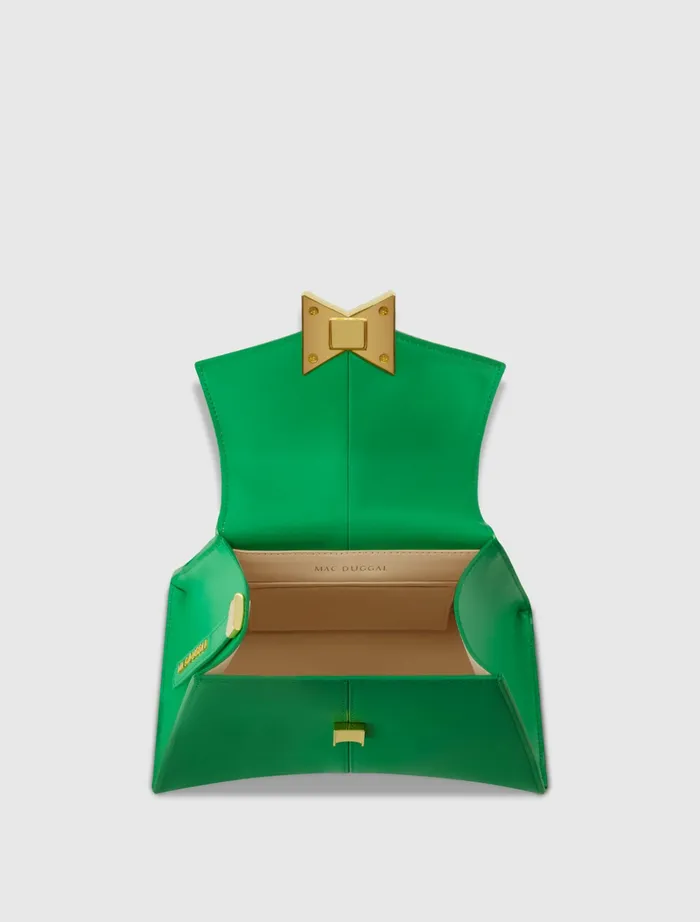 Top Handle Bags Women Angular Small Green Leather Handbag With Gold Hardware Spring Green Mac Duggal