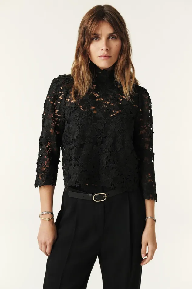 Top With ThreeQuarter Sleeves Paul Black Women Baandsh Tops and Shirts