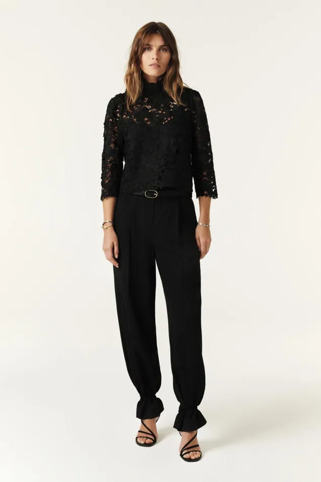Top With ThreeQuarter Sleeves Paul Black Women Baandsh Tops and Shirts