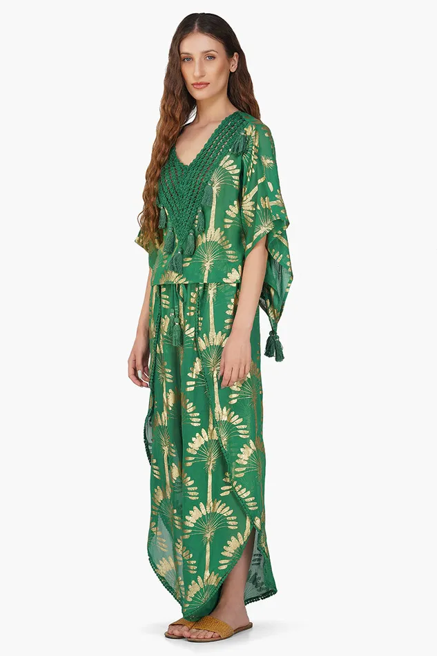 Tops America and Beyond Women Pine Green Palm Tassel Blouse