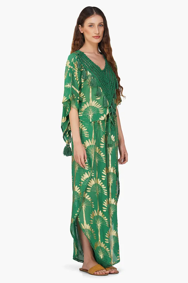Tops America and Beyond Women Pine Green Palm Tassel Blouse