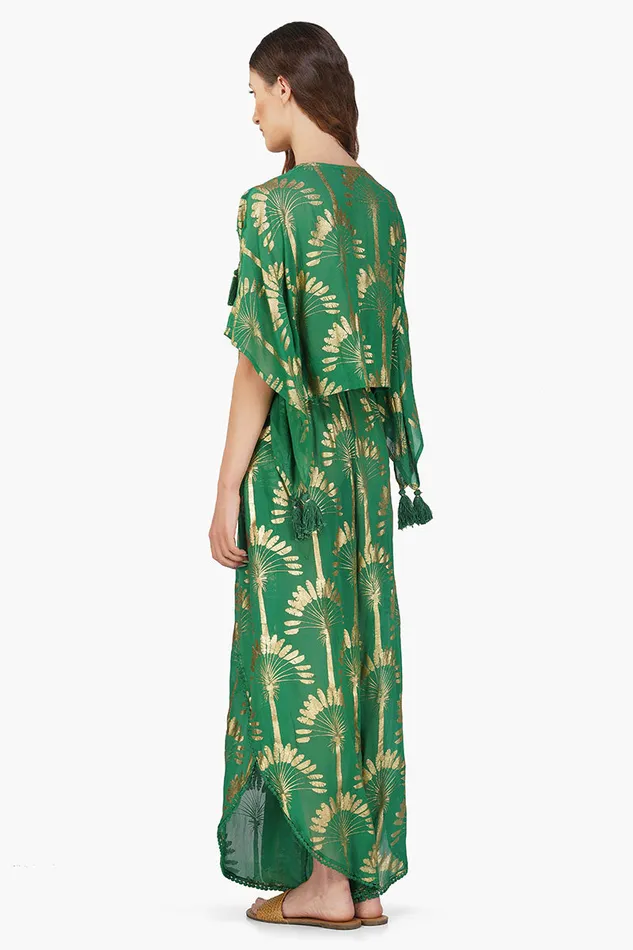 Tops America and Beyond Women Pine Green Palm Tassel Blouse