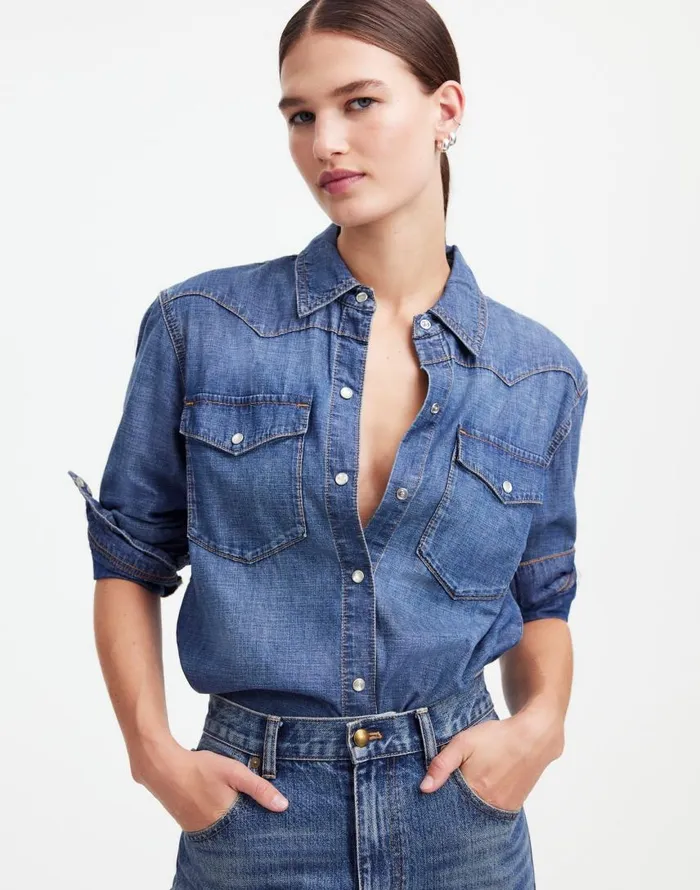 Tops and Shirts Women Madewell Alexa Chung For Madewell Denim Western Shirt In Vintage Wash Belding Wash