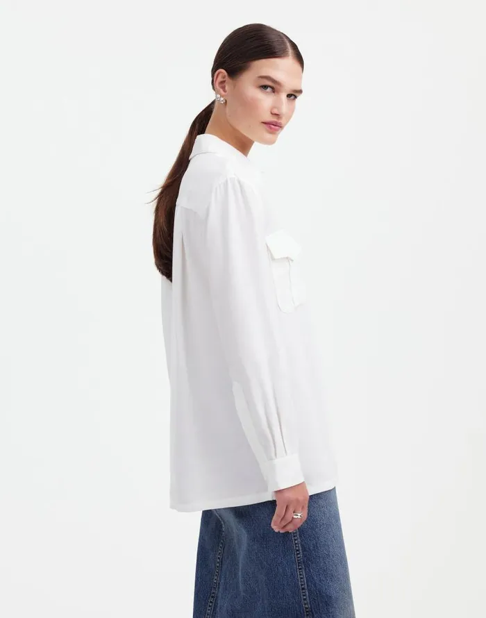 Tops and Shirts Women Madewell Alexa Chung For Madewell PleatPocket ButtonUp Shirt Eyelet White