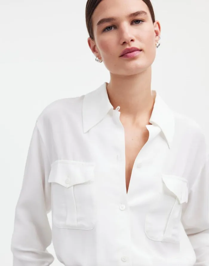 Tops and Shirts Women Madewell Alexa Chung For Madewell PleatPocket ButtonUp Shirt Eyelet White