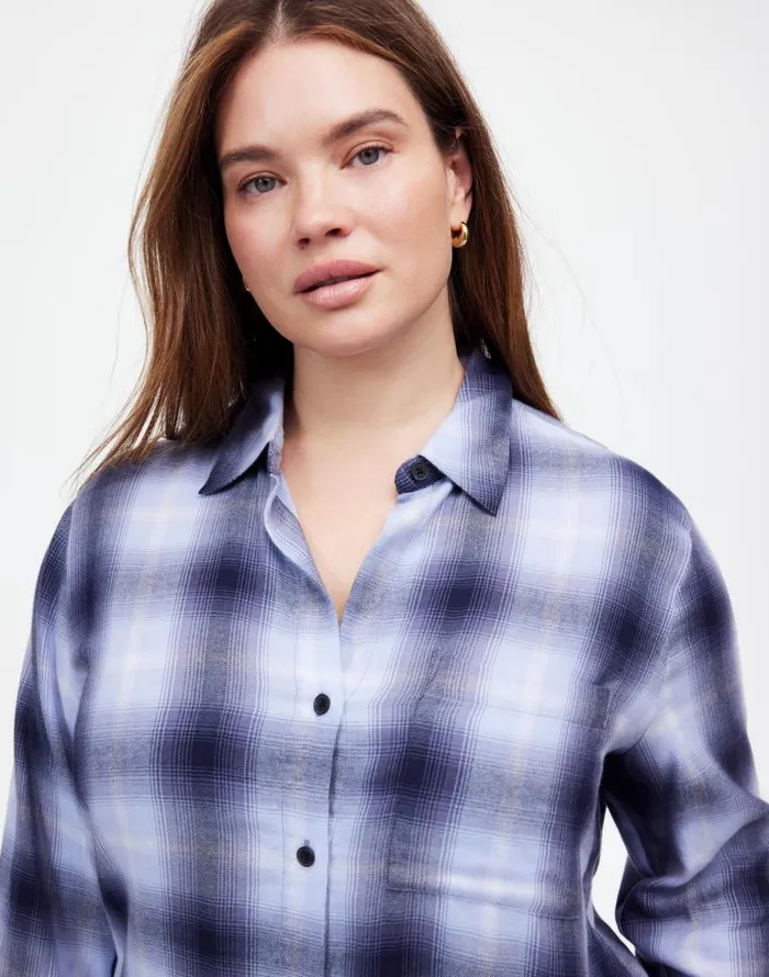 Tops and Shirts Women Madewell Plus Easy YNeck ButtonUp Shirt Deep Indigo