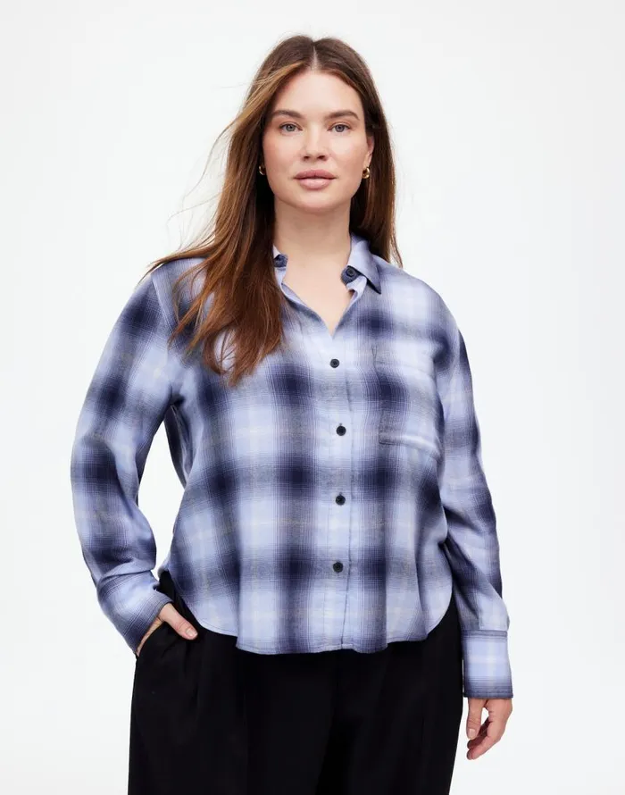 Tops and Shirts Women Madewell Plus Easy YNeck ButtonUp Shirt Deep Indigo