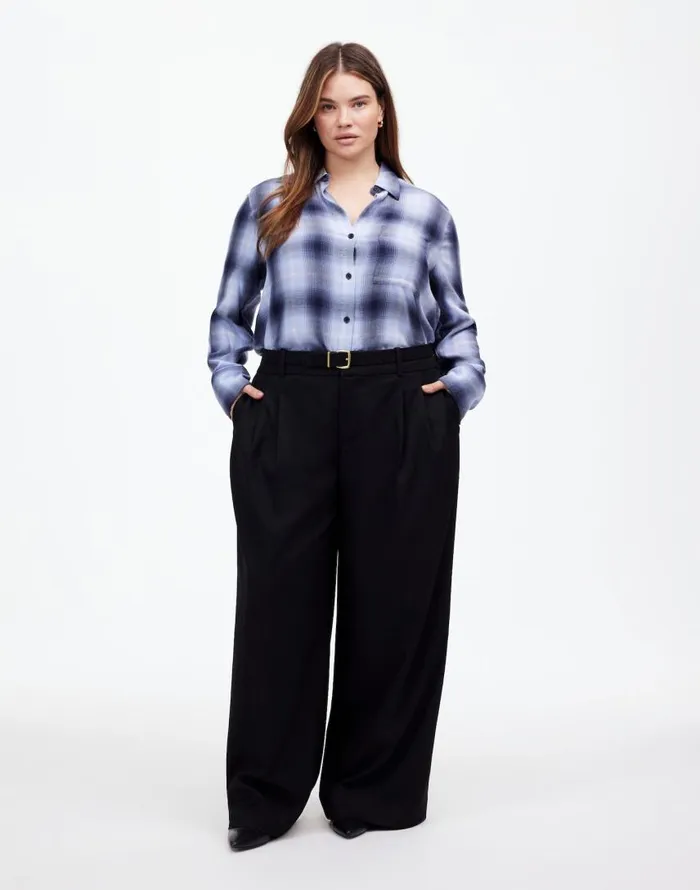 Tops and Shirts Women Madewell Plus Easy YNeck ButtonUp Shirt Deep Indigo