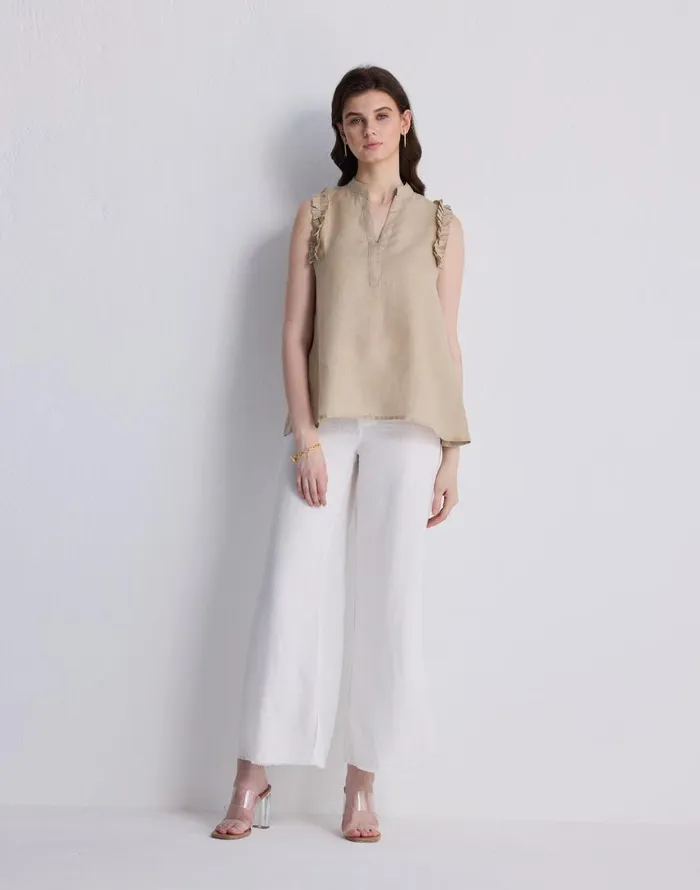 Tops and Shirts Women Madewell Reistor Sleeveless 100 Hemp Top With Ruffles In Neutral Beige Beige