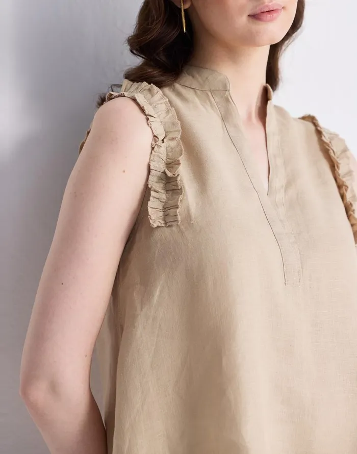 Tops and Shirts Women Madewell Reistor Sleeveless 100 Hemp Top With Ruffles In Neutral Beige Beige