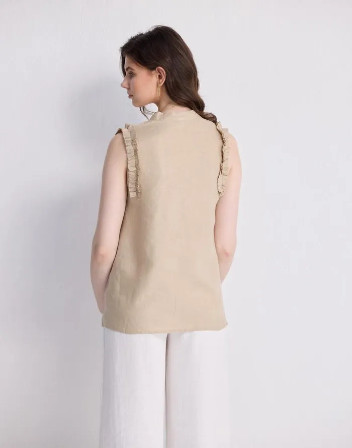 Tops and Shirts Women Madewell Reistor Sleeveless 100 Hemp Top With Ruffles In Neutral Beige Beige