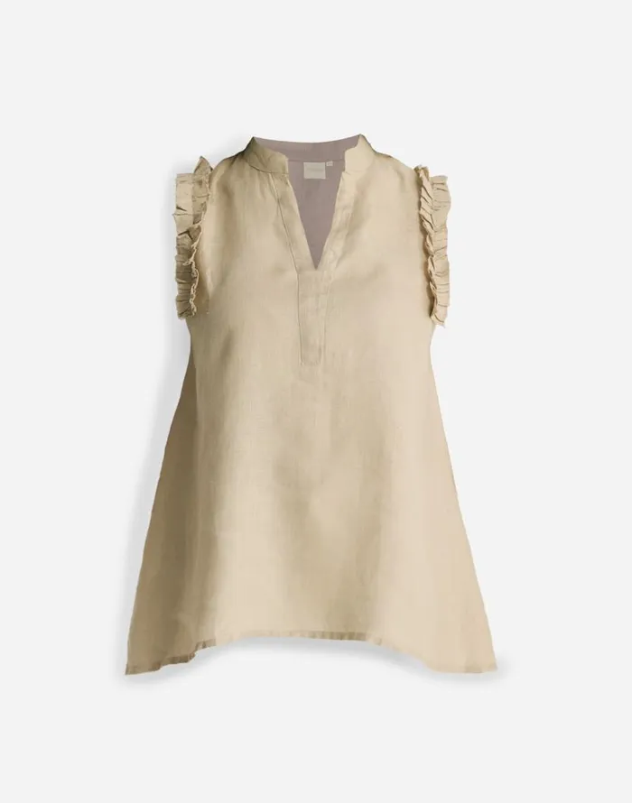 Tops and Shirts Women Madewell Reistor Sleeveless 100 Hemp Top With Ruffles In Neutral Beige Beige