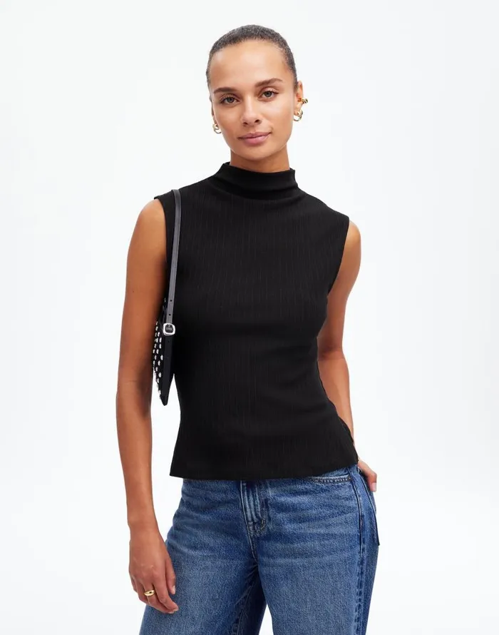 Tops and Shirts Women Madewell Ribbed Mockneck Tank Jet Black