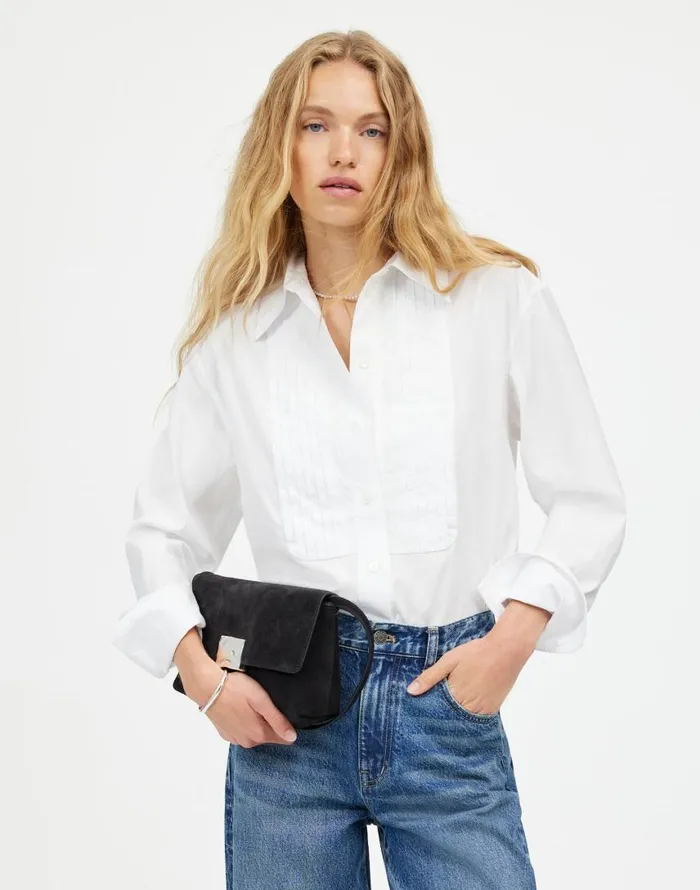 Tops and Shirts Women Madewell Tuxedo ButtonUp Shirt In Poplin Eyelet White